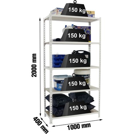 SimonRack Scaffale Portaoggetti, 2000x1000x400 mm, 5 Ripiani in Legno, Portata 150 kg per Ripiano, Scaffale da Garage, Bianco/Legno – Maderclick