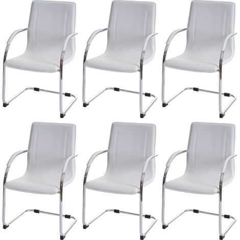 6er-Set Esszimmerstuhl Perm, Freischwinger Küchenstuhl Lehnstuhl Stuhl, Stahl weiß
