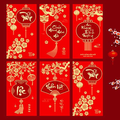 Enveloppe Rouge Chinoise Dragon 2024 Sac Fortune Cadeau Nouvel An Lot De 6 Motifs Aléatoires (1/2)