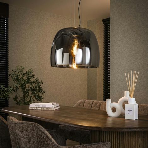 Suspension en verre gris fumé forme cloche 48 cm NIAGARA (1/4)