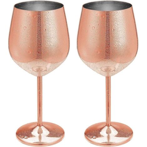 Ensemble de 2 verres à vin en acier inoxydable et cuivre, verres à vin rouge, verres à cocktail, verres à champagne en acier inoxydable, 500 ml. (1/3)