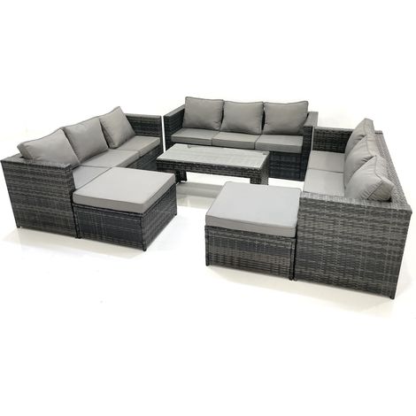 Fimous Gartenmöbel-Set 6 Stücke Polyrattan Sofa Set mit Couchtisch 2 hohen Hockern Dunkelgrau Gemischt