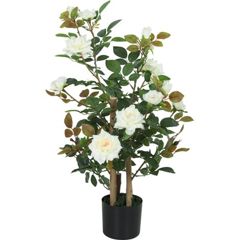 HOMCOM 90cm Artificial Rose Tree with 344 Silk Leaves and 17 Flowers, White