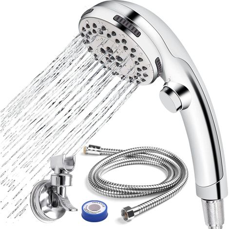 Shower head with 1.5m high pressure hose, 5 spray patterns, water saving, with shower hose, 9-level independent galvanization (1/5)