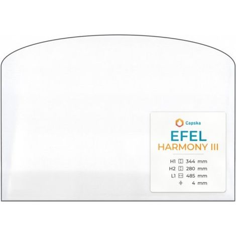 Vitre Efel HARMONY III - Verre Rectangle cintré pour poêle à bois - 485 x 344 / 280 mm (L1 x H1 / H2) - 4 mm (1/5)