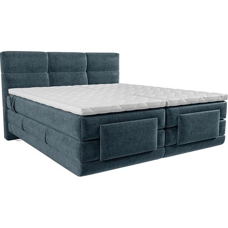 Set boxspring testata trapuntata+Rete relax elettr.+Mater.+Topper 2x90x200 Tess. Blu - LODI di PALACIO