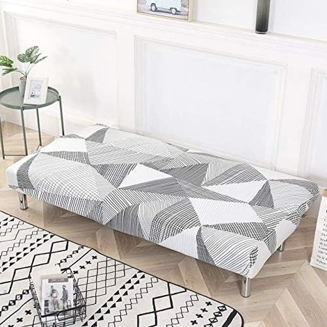 Armloser 3-Sitzer-Sofabezug, Stretch-Sofabezug, Komplett abdeckender Klappsofa-Schutz, Universelles geometrisches Muster, Rutschfestes Sofahandtuch 180-210 cm (Geometrie 1) (1/3)