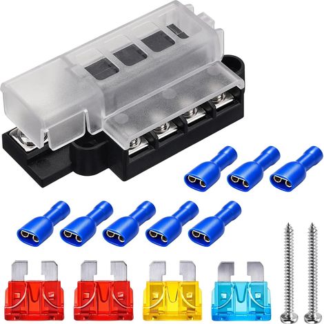 Porte-fusibles de voiture, 4 fusibles étanches avec 4 fusibles, bloc de fusibles 32 V, boîte à fusibles étanche ATC pour voiture, camion, bateau, van, SUV, véhicule marin (1/5)