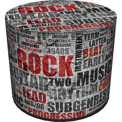 Dekorativer Pouf, Bertoni, Rock-Print – runder Pouf für Wohnzimmer und Flur, 40 cm Durchmesser, elegant, mit Reißverschluss, waschbar (1/5)
