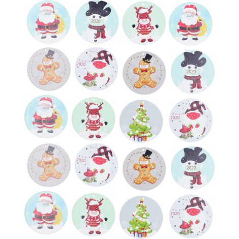 Lot de 20 pendentifs décoratifs en copeaux de bois, motifs de Noël en forme de dôme, artisanat en bois pour décoration intérieure. (1/5)