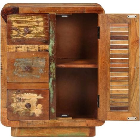 Buffet de Cuisine en Bois Massif Recyclé 55x30x70 cm, Meuble Rangement avec 3 Tiroirs, Style Industriel pour Salle à Manger ou Entrée (1/5)