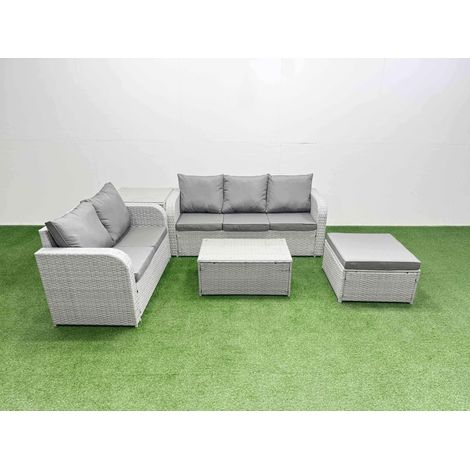 Fimous 6 Seater PE Rattan Wicker Garden Furniture Patio Conservatory Sofa Set with Rectangular Coffee Table 3 Seater Sofa Love Sofa Big Footstool Side Table (1/4)