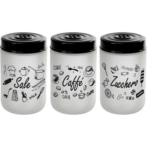 MAURY'S TRIS BARATTOLI IN VETRO SATINATO CON TOP NERO DA 660 ML E 15CM