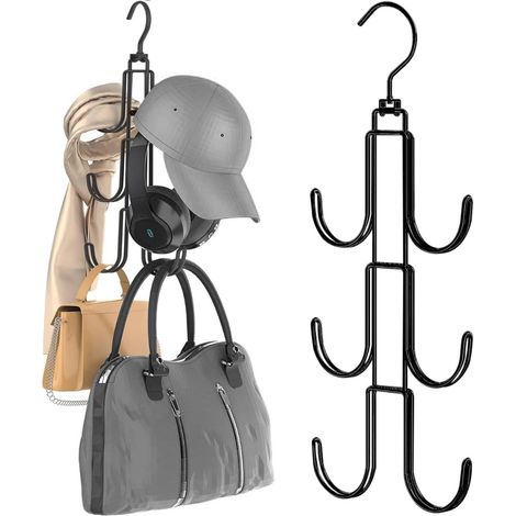 Cintre rotatif pour sacs - Organisateur de placard en acier pour sacs à main, foulards et ceintures (noir) (1/5)