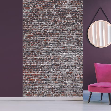 Papier peint intissé loft industriel, brique rouge, 250 cm X 150 cm (1/2)