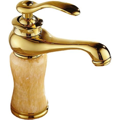 Robinet de salle de bain lavabo en or vintage en laiton mélangeur de salle de bains pour lavabo monocommande en céramique avec flexibles d'eau (basse, OR)