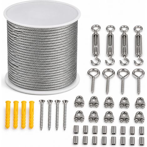 Kit câble en acier inoxydable gainé PVC 2 mm 50 m avec tendeurs (1/5)