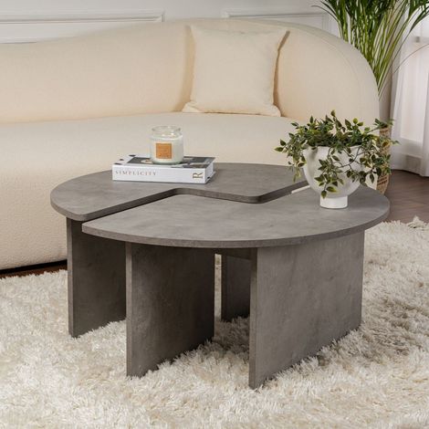 Rund Couchtisch Moari Betonoptik Grau Melamin 90 cm