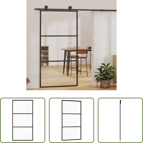 Verre ESG - Porte coulissante Verre ESG et aluminium 102x205 cm Noir (1/5)