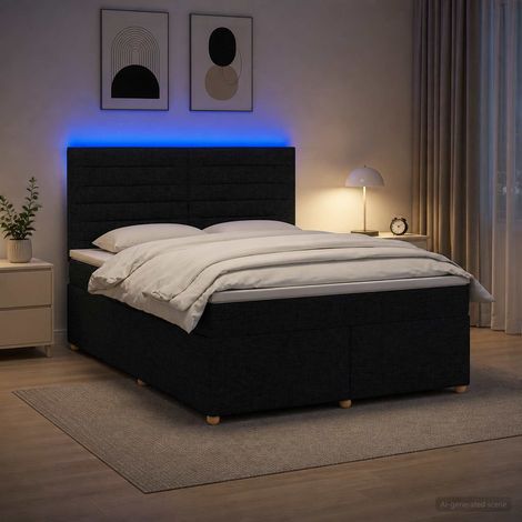 vidaXL Lit boxspring avec matelas Noir 160 x 200 cm Tissu (1/5)