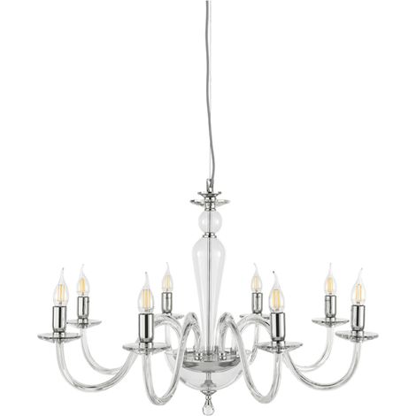 Lampada a sospensione PAGANINI a 6 LUCI in vetro lavorato a mano D70 cm CROMO (1/2)