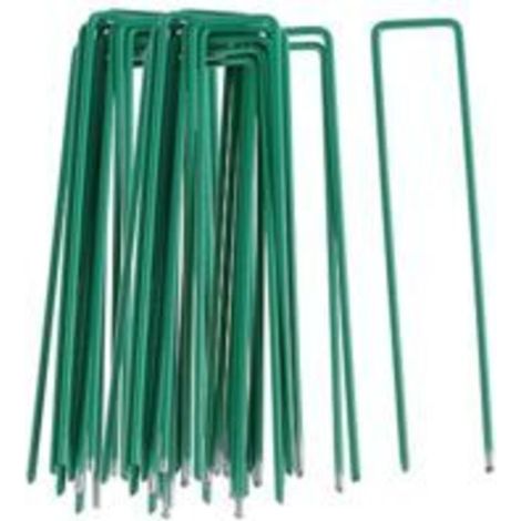 Paillage pour plante 50pcs Piquets de Fixation pour Jardin, Pelouse Agrafes en Forme de U pour Bâche Anti-Mauvaises Herbes, Galvanisés à Chaud (150 mm de Hauteur) (1/5)