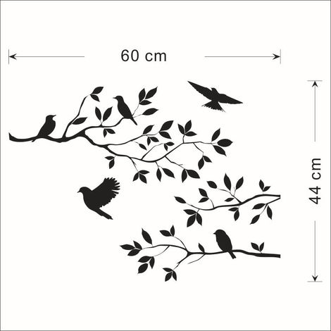 Sticker mural décoratif gravé à la main, branches et oiseaux, imperméable et amovible pour chambre à coucher (1/5)