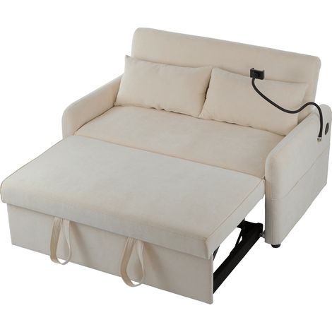 ELVMI Schlafsofa 2-Sitzer mit Verstellbarer Rückenlehne, USB, Handyhalter und Seitentaschen aus Chenille Beige (1/5)