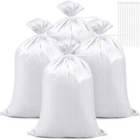 30 Sacs De Sable Anti Inondation 45x75 Cm Tissés Résistants Avec Attaches Pour Déchets Jardin Gravier Blanc (1/4)