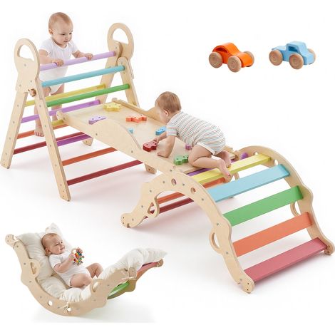 VEVOR Kletterdreieck, 9-in-1 Kletterspielzeug, mit Holzautos, Kissen, Kletterdreieck, Rutsche & Kletterbogen, bis 68 kg, Montessori Indoor Spielset für Kinder im Alter von 1 bis 3 Jahren, Mehrfarbig (1/5)