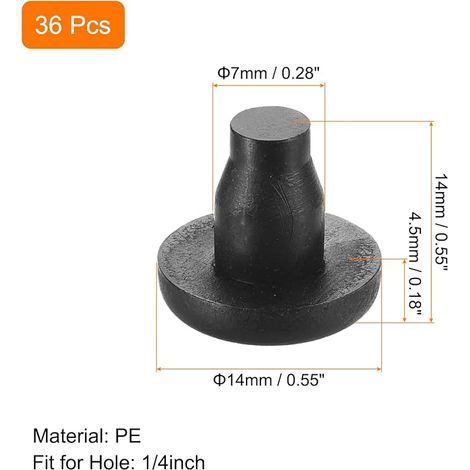 QUARKZMAN 36 Pcs Patins en Caoutchouc Noir pour Plateau de Table en Verre avec Tige, 7mm/0.28 Pouce, Anti-Collision, Antidérapants (Convient pour Un Trou de 1/4 Pouce) (1/4)