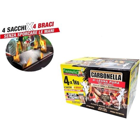 TRADE SHOP - Carbonella Per Barbecue 4kg Accendifuoco 100% Legno Naturale Alto Potere Calorifero 065543 - (1/5)