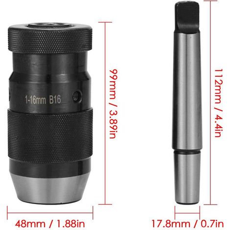 Rallonge plate MT2-b16 avec mandrin de perçage autoserrant 1-16 mm b16, rallonge Morse n° 2 avec mandrin de perçage (1/5)