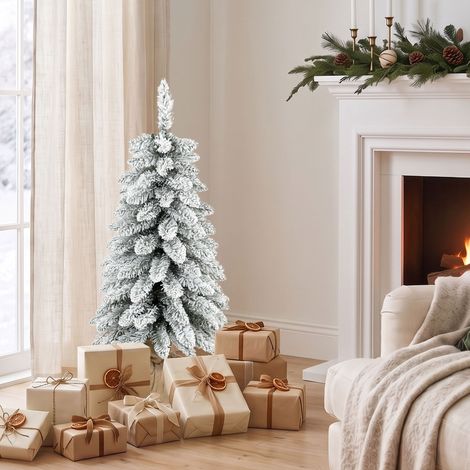 Sapin de Noël Artificiel 90 cm, 107 Embouts de Branches Enneigés en PVC, Base en Toile de Jute, Montage Rapide, Blanc (1/5)