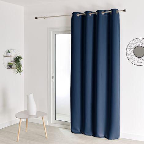 Rideau occultant uni M1 non feu Bleu Encre 140x260 cm (1/3)