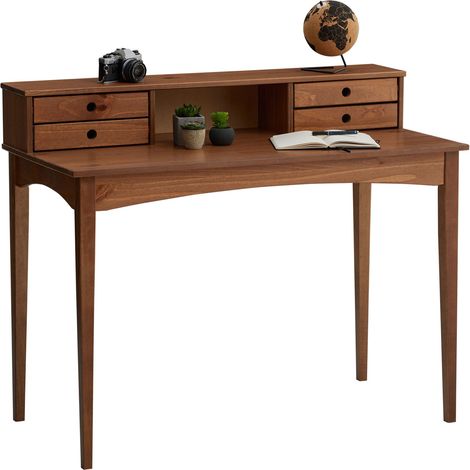 Idimex – Bureau droit en pin massif – Couleur châtaigne – 4 tiroirs et niche intégrée – Dimensions 91 x 110 x 54 cm (H x L x P) (1/4)