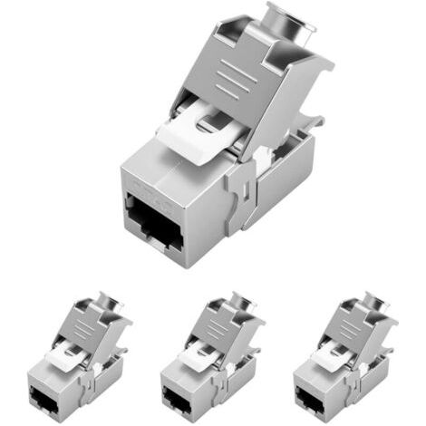 Lot de 4 modules CAT 7 Keystone RJ45 femelle pour câble LAN, 10 Gbit/s à 1000 MHz STP femelle encastrable pour panneau de brassage et boîte réseau, sans outil LSA