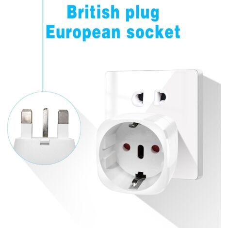 Ensemble de deux adaptateurs de prise britannique, adaptateur de voyage France vers Royaume-Uni, convient pour l'Irlande, l'Angleterre, l'Écosse, Dubaï, Malte, adaptateur de type G (blanc). (1/3)