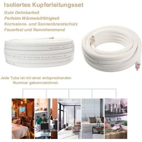 NALOOKAMIC  Tuyau de Cuivre pour Climatiseur - 1/4 & 3/8 - 4M - Avec un Bobine Isolante - Câble HVAC - Canalisations Costumes ou Complets