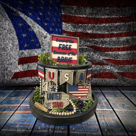 Etageren-Tablett-Dekoration zum 4. Juli, patriotisches Holzschild zum Unabhängigkeitstag, amerikanischer Stern, rustikale Holzdekoration für Zuhause (1/5)