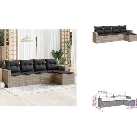 5-tlg. Garten-Sofagarnitur mit Kissen Hellgrau Poly Rattan - Gartensofas - Outdoor Möbel - Gartenmöbel Set - Lounge Sofa - Rattan Gartenmöbel (1/3)