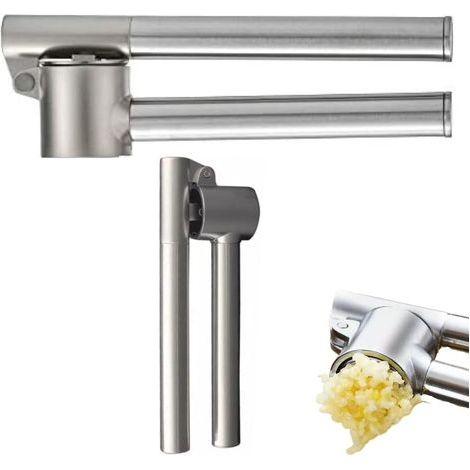 JSSEVN - Kitchen garlic press, garlic press, stainless steel garlic press, garlic press, garlic chopper, ginger press, garlic press, removable rustproof insert, 15.63cm (1/5)