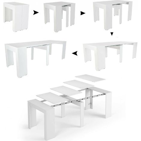 Table console à rallonge Alberique, Table avec rallonges, Console polyvalente, Table à manger extensible jusqu'à 10 places, 90/237x51h78 cm, Blanc (1/5)