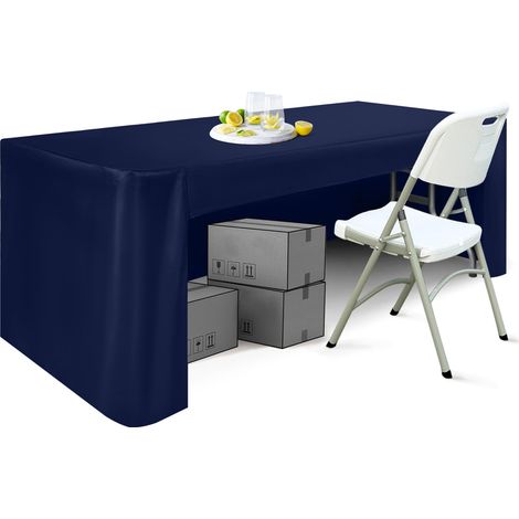 Nappe de Table rectangulaire Extensible en élasthanne – 1,8 m – pour Table de Mariage, Banquet, tréteau (Bleu Marine) (1/5)