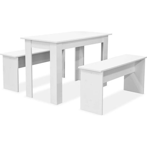 Table et 2 banc bois blanc Kazane (1/5)