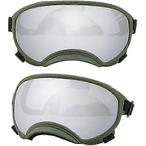 Hundebrille UV-Schutz, hohe Stoßfestigkeit, verstellbares Gummiband, atmungsaktiv, für Welpen und große Hunderassen (Grün und Silber, Größe S) (1/5)
