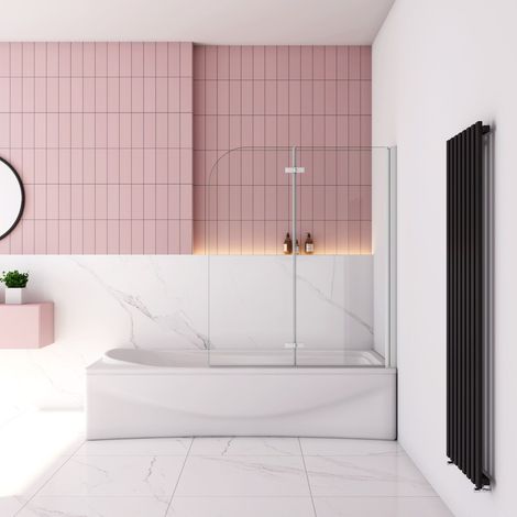 Weiß Faltwand 180° Drehbar 90x140cm Badewanneaufsatz für Badewanne 6mm ESG Duschabtrennung Duschwand (1/5)