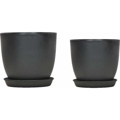 2er-Set schwarze Blumentöpfe (18/16 cm) mit Untersetzer für Küche, Balkon, Gartenpflanzen, Anzuchttöpfe (1/5)