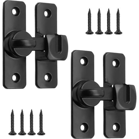 Deux loquets de porte de grange à 90/180 degrés, en alliage de zinc noir, adaptés aux granges, garages, chambres et armoires. (1/4)