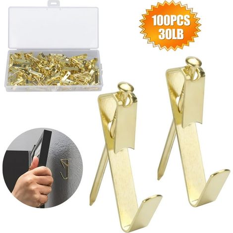 100pcs 30LB / 50Pcs 50LB Crochets pour photos très résistants avec clous Kit de suspension professionnel sur cloison sèche en bois, photos de bureau, horloge, décoration de la maison